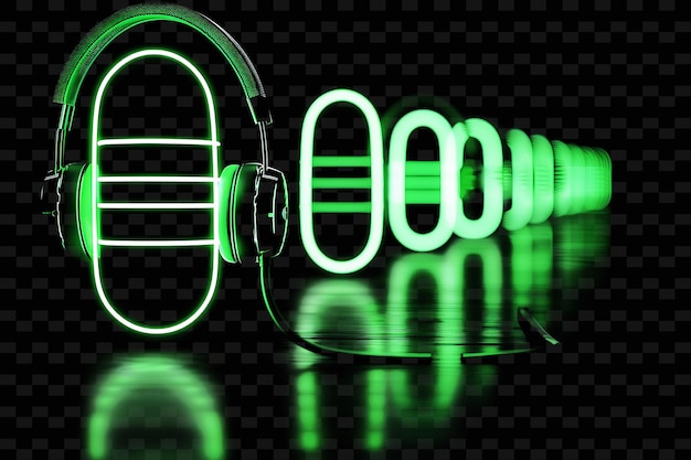 Auriculares con luces de neón verdes sobre un fondo negro