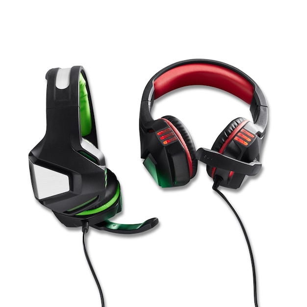 PSD auriculares modernos de juego verdes rojos y negros