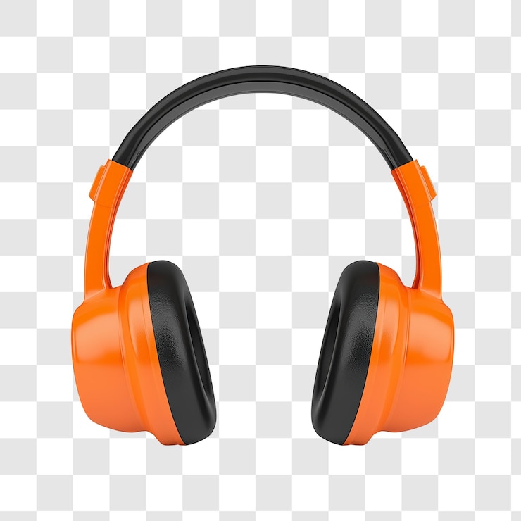 PSD auriculares naranjas brillantes sobre un fondo transparente
