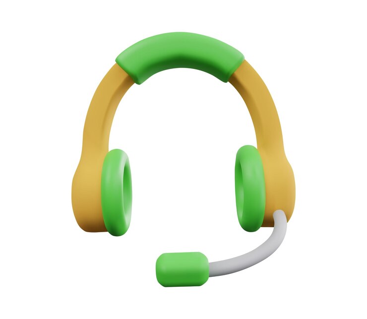 PSD auriculares de renderizado 3d con icono de micrófono para web y aplicación en color amarillo y verde