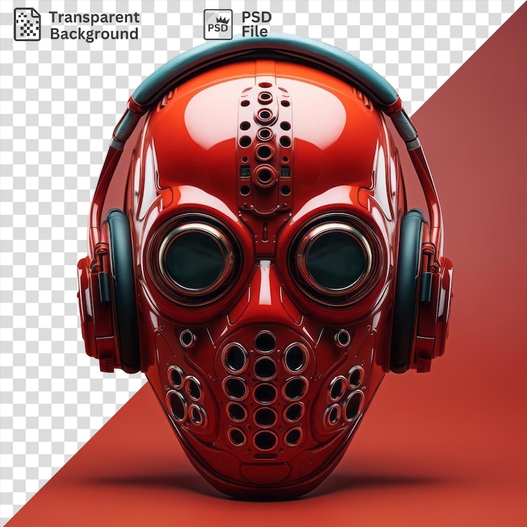 PSD auriculares únicos con una máscara de gas sobre un fondo rojo