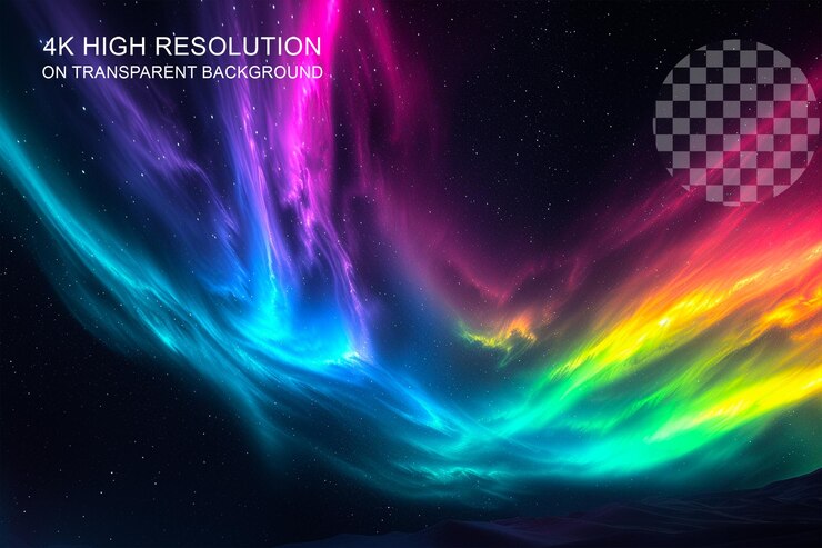 PSD la aurora boreal es un resplandor fascinante de colores brillantes sobre un fondo transparente