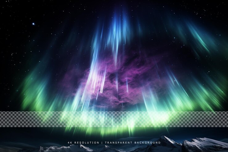 PSD aurora boreal realista del norte sobre un fondo transparente