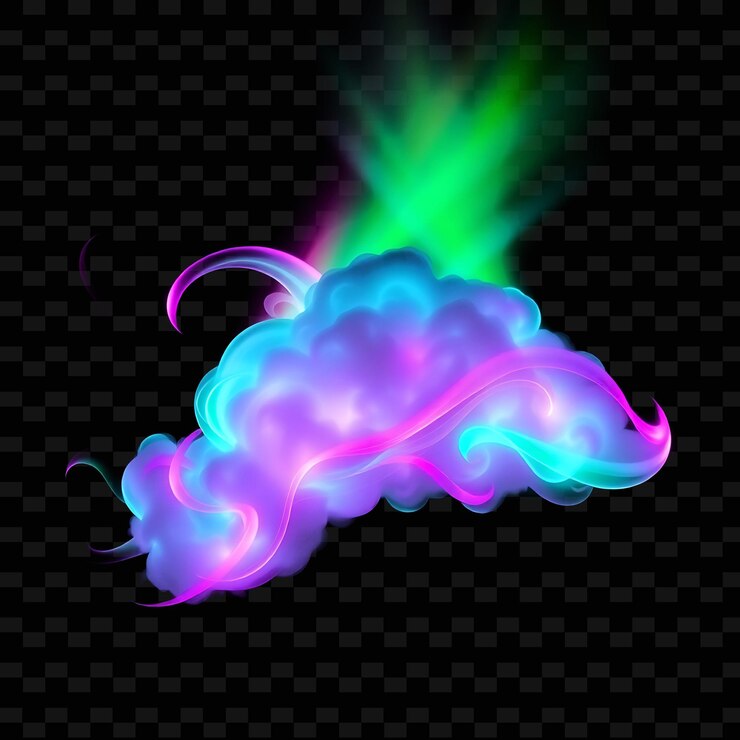 PSD aurora borealis nube bailando con cintas ondulantes arcos coloridos y brillantes_isolado_neón_objeto