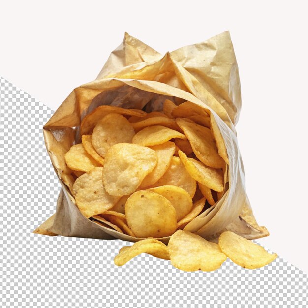 PSD ausfallende kartoffelchips auf durchsichtigem hintergrund