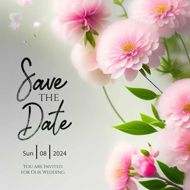 PSD ausgeklügelte blumen save the date hochzeitsinladung eleganz pink pompom blumen hochzeits-einladung