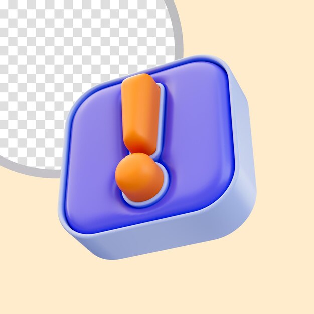 Ausrufezeichenwürfel-Abzeichen-Symbol 3D-Renderkonzept zur Warnung vor falschem Aufmerksamkeitswarnsignal