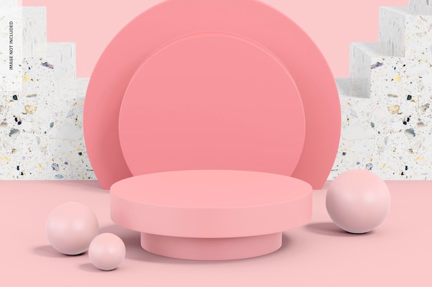 Ausstellung rundes rosa Podium Mockup mit Hintergrund