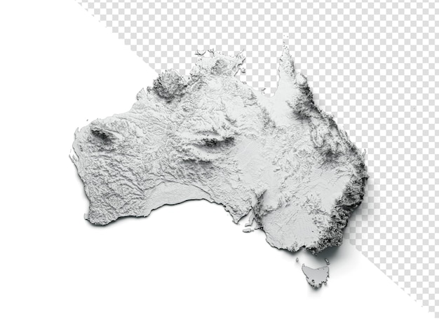 PSD australien-karte, schattiertes relief, farbhöhenkarte auf isoliertem hintergrund, 3d-illustration