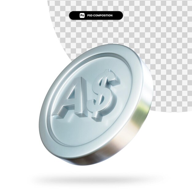 Australische Dollar-Silbermünze 3D-Rendering isoliert
