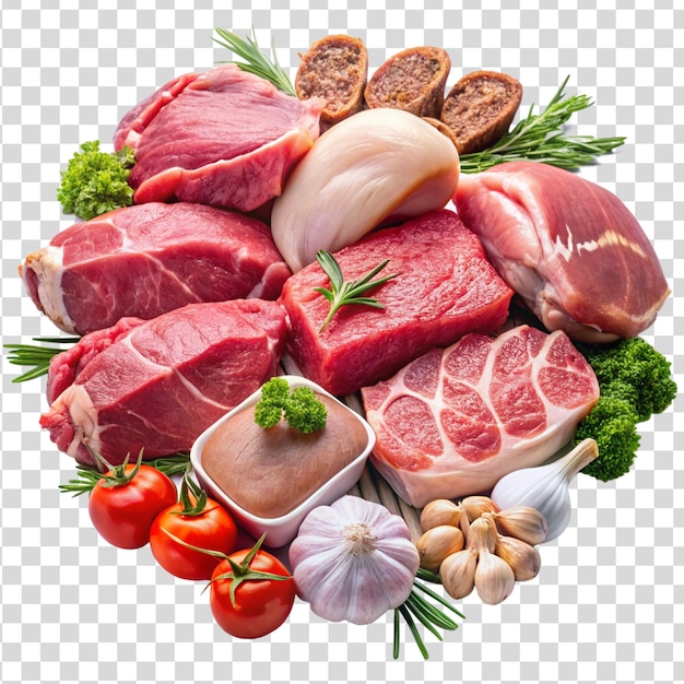 Auswahl an frischem Fleisch und Zutaten