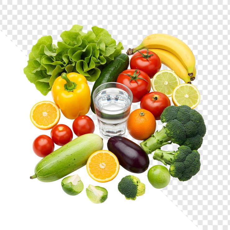 PSD auswahl an frischem obst und gemüse für eine gesunde ernährung
