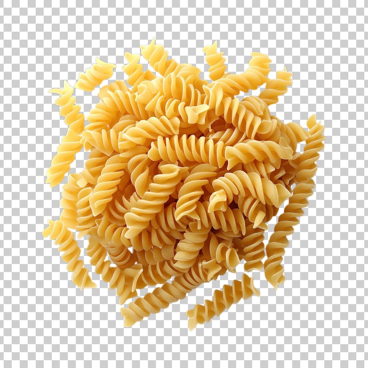 PSD auténtica pasta italiana de fusilli expuesta sobre un fondo transparente