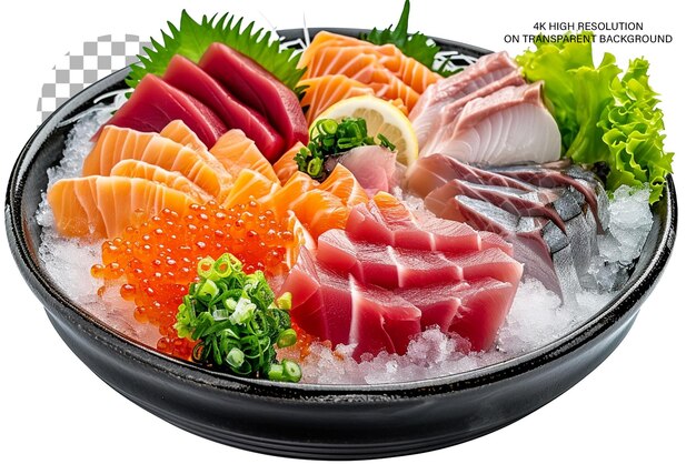 PSD autêntico prato de sashimi japonês sashimi fresco arranjado elegantemente em fundo transparente