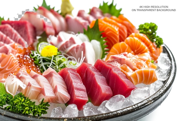 PSD authentique plateau de sashimi japonais sashimi frais élégamment disposé sur un fond transparent