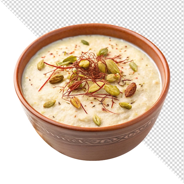 Authentisches Kheer in einer Schüssel, isoliert auf durchsichtigem Hintergrund png