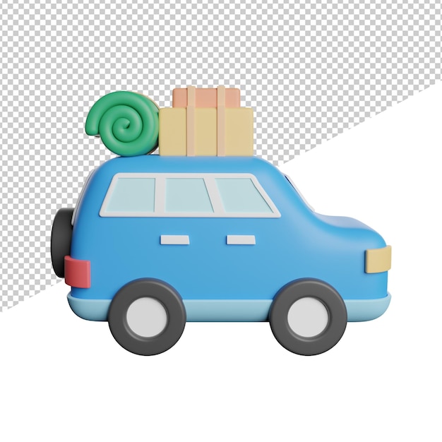 Auto adorabile trasporto vista frontale icone 3d rendering illustrazione su sfondo trasparente