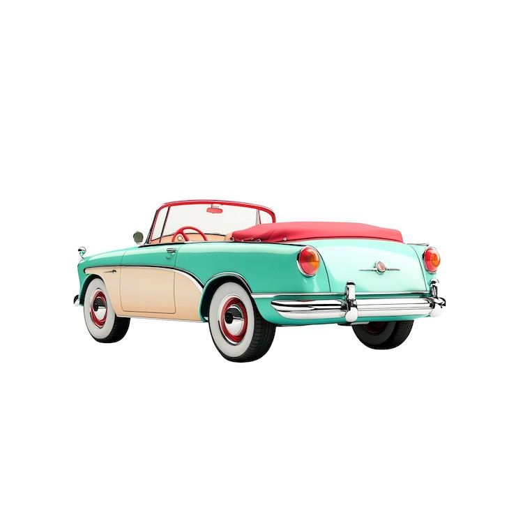 PSD auto classica retro teal e crema convertibile vista posteriore