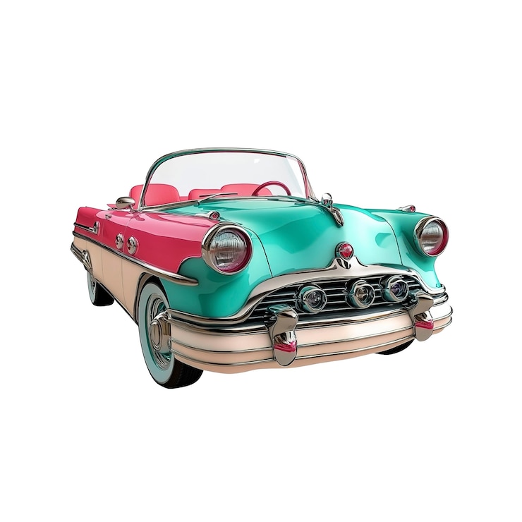PSD auto classica retro teal e rosa convertibile automobile d'epoca