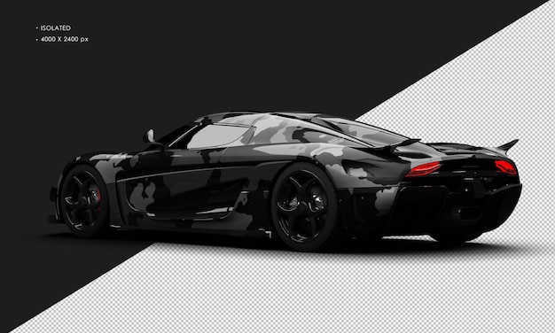 Auto deportivo híbrido de camouflage negro metálico realista aislado de turismo deportivo izquierdo trasero