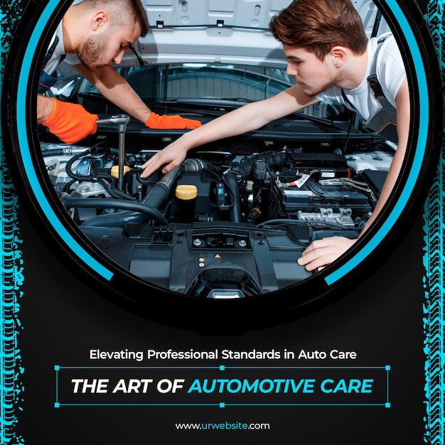 Auto mécanicien affiche PSD solutions de voiture flyer avec photo carré bannière de médias sociaux ou poste