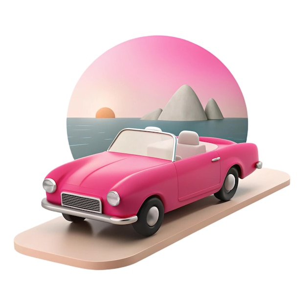 un auto rosa con un auto rosa encima