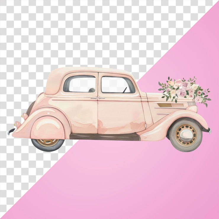 PSD auto rosa d'epoca con i fiori