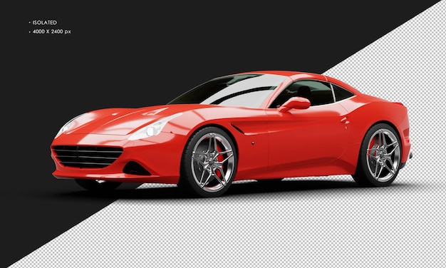 Auto sportiva super berlina moderna rossa metallizzata realistica isolata dalla vista anteriore sinistra