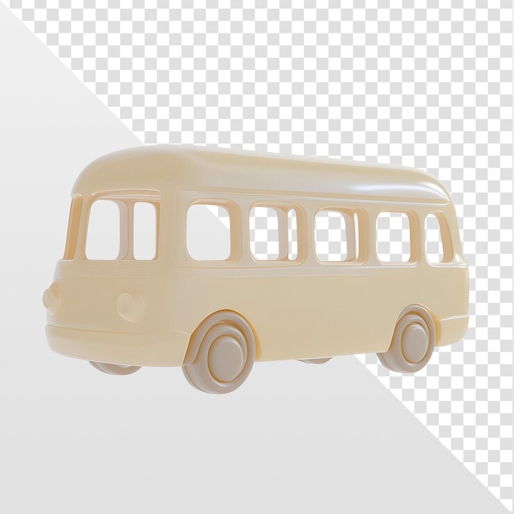 PSD autobús amarillo de estilo dibujos animados en un fondo transparente