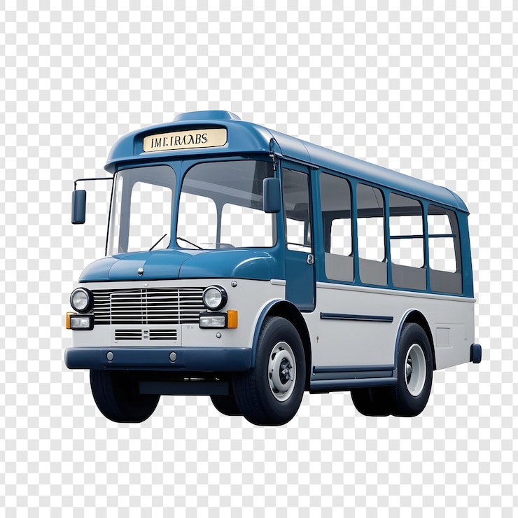PSD un autobús azul y blanco con la palabra autobús en él