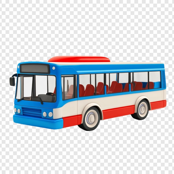 PSD autobús de dibujos animados rojo blanco azul vehículo de transporte para niños juguete viaje de viaje