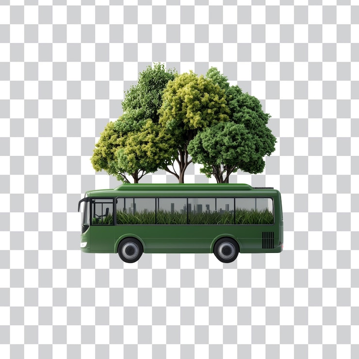 PSD autobús ecológico con árboles que simbolizan la sostenibilidad y el transporte verde