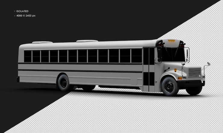 PSD autobús de pasajeros convencional aislado gris mate realista desde la vista delantera derecha
