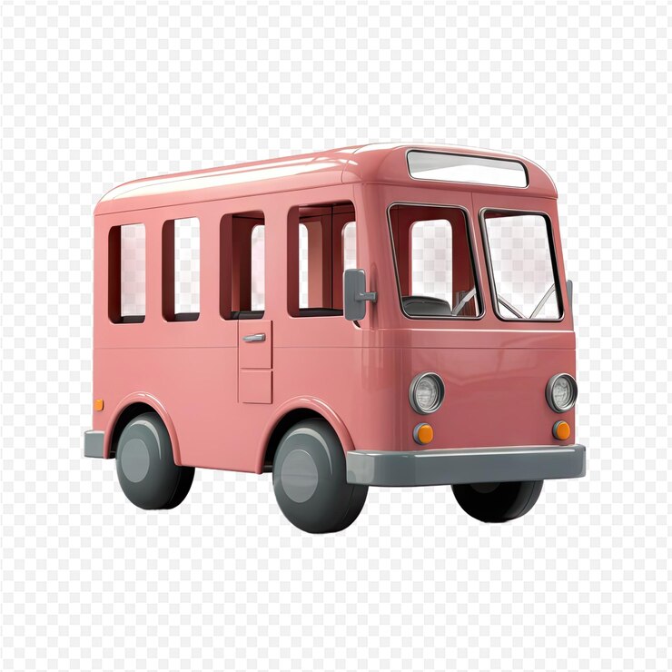 PSD autobús rosa con la puerta abierta