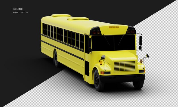 Autocarro de passageiros convencional amarelo brilhante isolado realista da vista de ângulo frontal direito