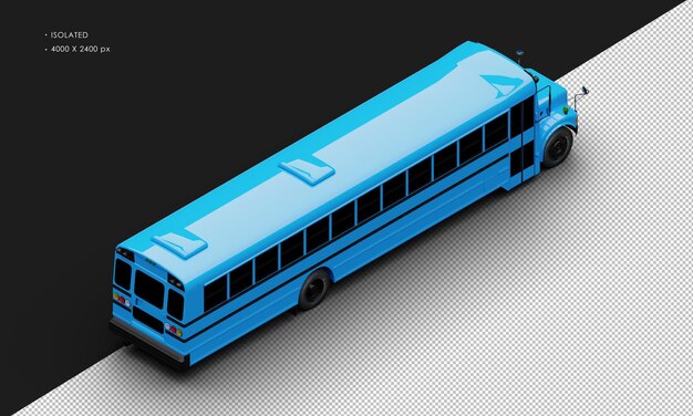 PSD autocarro de passageiros convencional azul brilhante isolado realista da vista traseira superior direita
