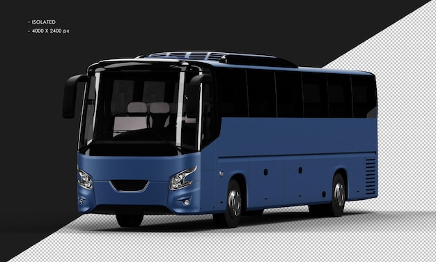 PSD autocarro urbano azul fosco realista isolado da vista do ângulo frontal esquerdo