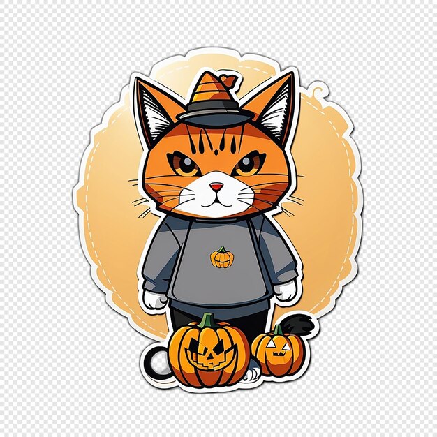 PSD autocolante de gato de halloween abóbora