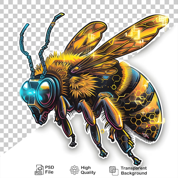 PSD un autocollant d'abeille sur un fond transparent