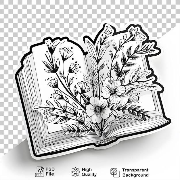 PSD autocollant de livre vintage avec des fleurs sur fond transparent inclure un fichier png