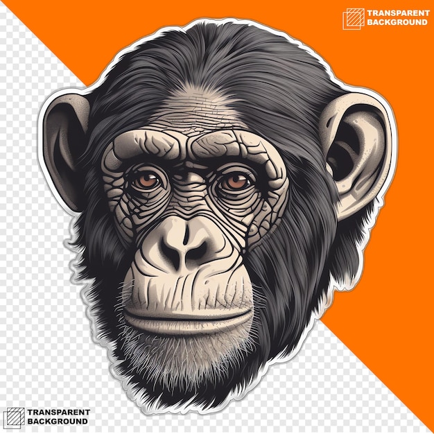 PSD autocollant numérique tête de chimpanzé isolé sur fond transparent