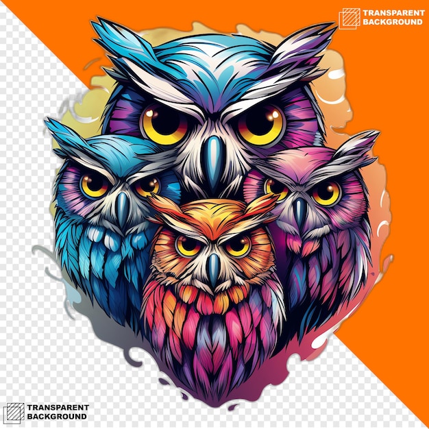 PSD autocollant numérique tête de hibou isolé sur fond transparent