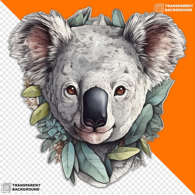 Autocollant Numérique Tête De Koala Isolé Sur Fond Transparent