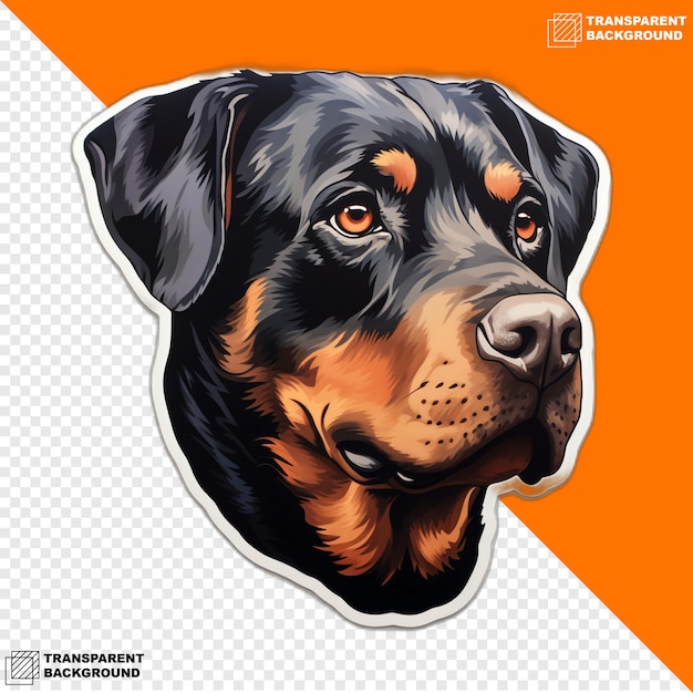 PSD autocollant numérique tête de rottweiler isolé sur fond transparent