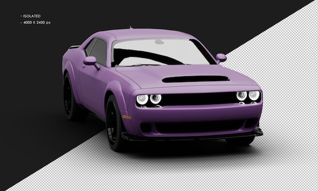 Automobile muscolare super sportiva moderna viola opaca realistica isolata dalla vista dell'angolo anteriore destro