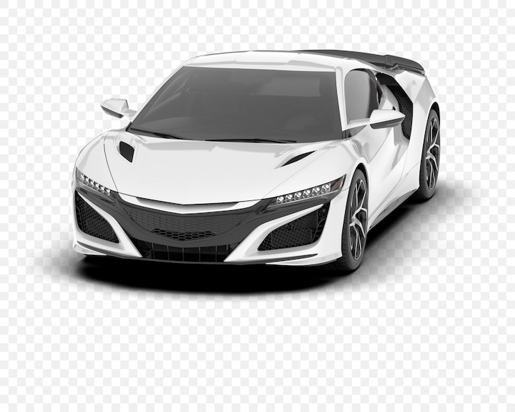 PSD automóvel esportivo branco elegante com um design moderno