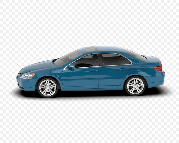 PSD automóvel sedan azul isolado em fundo transparente
