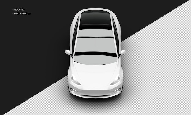 Automóvil ejecutivo de rendimiento eléctrico blanco metálico realista aislado desde la vista delantera superior