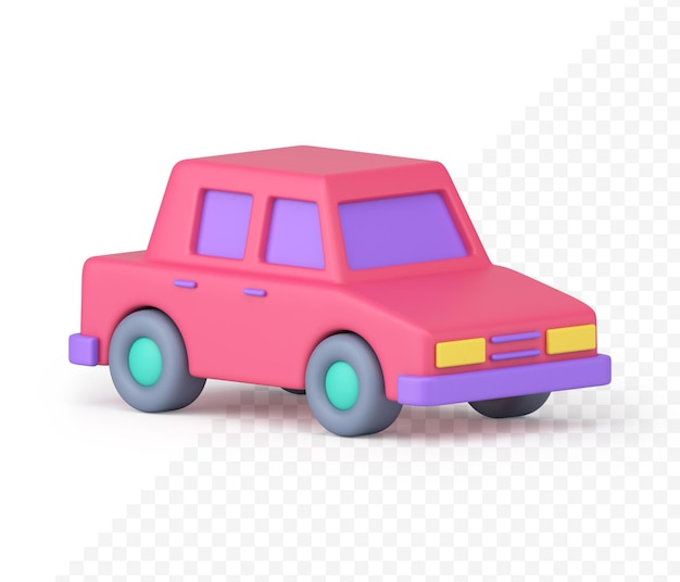 Automóvil retro rosa brillante con ventanas y faros icono 3d realista