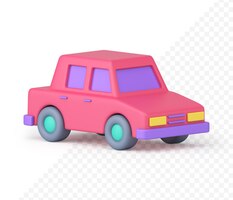 PSD automóvil retro rosa brillante con ventanas y faros icono 3d realista